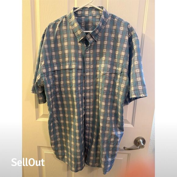 HUK Men's 2XL Blue Plaid Short Sleeve Button-Up Shirt Casual - Picture 1 of 2
